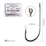 50pcs/ Box Long Shank Fishing Hook 1#-10# Fish Hooks High Carbon Steel Sharp Barbed Offset Narrow Bait Hook