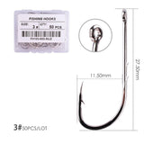50pcs/ Box Long Shank Fishing Hook 1#-10# Fish Hooks High Carbon Steel Sharp Barbed Offset Narrow Bait Hook
