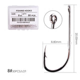 50pcs/ Box Long Shank Fishing Hook 1#-10# Fish Hooks High Carbon Steel Sharp Barbed Offset Narrow Bait Hook