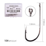 50pcs/ Box Long Shank Fishing Hook 1#-10# Fish Hooks High Carbon Steel Sharp Barbed Offset Narrow Bait Hook