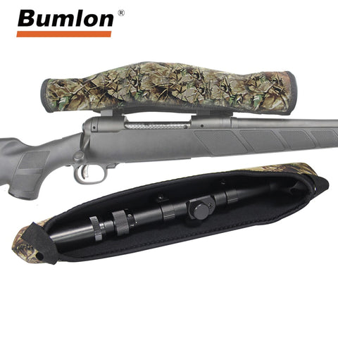 Bumlon new Hunting 13" Neoprene Scope Cover Riflescope Cover Reversible Camouflage Camo Black Protective Cases for Rifle Airsoft
