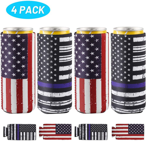 [4pack] Slim Can Coozie, Cooler Bags ,Flag White Claw Can Cooler Sleeve Beer Cooler Bags Fits 12oz slim Can Holder Beer Coozie