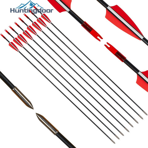6pcs/12pcs Huntingdoor Hunting Fiberglass Arrows 31inch Diameter 6mm 3Inch 2 Red 1 White Arrow Feather for Recurve Bow Archery