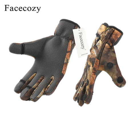 Facecozy Outdoor Winter Fishing Gloves Waterproof Three or Two Fingers Cut Anti-slip Climbing Glove Hiking Camping Riding Gloves