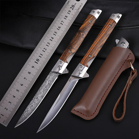 Damascus Pattern Folding Knife Outdoor Self-Defense Knife High Hardness Folding Knife Camping Survival Knife