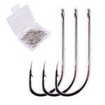 50pcs/ Box Long Shank Fishing Hook 1#-10# Fish Hooks High Carbon Steel Sharp Barbed Offset Narrow Bait Hook