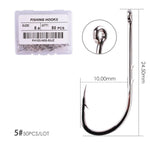 50pcs/ Box Long Shank Fishing Hook 1#-10# Fish Hooks High Carbon Steel Sharp Barbed Offset Narrow Bait Hook