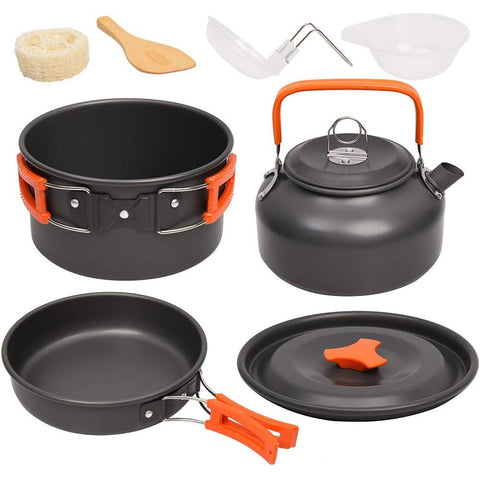 Camping Cookware Kit Outdoor Aluminum Cooking Set Water Kettle Pan Pot Travelling Hiking Picnic BBQ Tableware Equipment