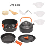 Camping Cookware Kit Outdoor Aluminum Cooking Set Water Kettle Pan Pot Travelling Hiking Picnic BBQ Tableware Equipment