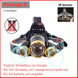 8000LM IR Sensor LED Headlamp Smart Light 5/3 T6 Zoom High Power Rechargeable Fishing Lantern 18650 Head Torch Waterproof