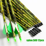 6pcs/12pcs Linkboy Archery Camo Carbon Arrows Spine 300 - 600 ID6.2mm Compound Bow Crossbow Hunting arco e flecha Shooting