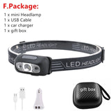 Mini Rechargeable LED Headlamp Body Motion Sensor Headlight Camping Flashlight Head Light Torch Lamp With USB