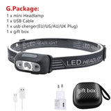 Mini Rechargeable LED Headlamp Body Motion Sensor Headlight Camping Flashlight Head Light Torch Lamp With USB