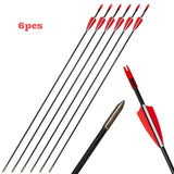 6pcs/12pcs Huntingdoor Hunting Fiberglass Arrows 31inch Diameter 6mm 3Inch 2 Red 1 White Arrow Feather for Recurve Bow Archery