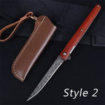 Damascus Pattern Folding Knife Outdoor Self-Defense Knife High Hardness Folding Knife Camping Survival Knife