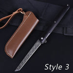 Damascus Pattern Folding Knife Outdoor Self-Defense Knife High Hardness Folding Knife Camping Survival Knife