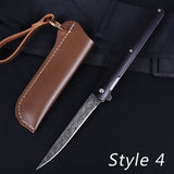 Damascus Pattern Folding Knife Outdoor Self-Defense Knife High Hardness Folding Knife Camping Survival Knife