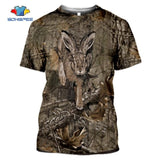 SONSPEE Military Casual Men's Tops Camo Hunting Animal Deer Head 3D T-shirt Fashion Streetwear Women Pullover Short Sleeve Tee