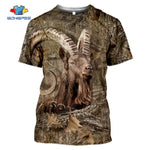 SONSPEE Military Casual Men's Tops Camo Hunting Animal Deer Head 3D T-shirt Fashion Streetwear Women Pullover Short Sleeve Tee