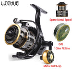 LINNHUE Fishing Reel HE500-7000 Max Drag 10kg Spare Metal Spool Spinning Reel Saltwater Fresh For Carp Fishing Send Gift Line