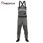 Piscifun 3-Layer Polyester Breathable Waterproof Stocking Foot Fly Fishing Chest Waders Pant for Men and Women with Phone Case